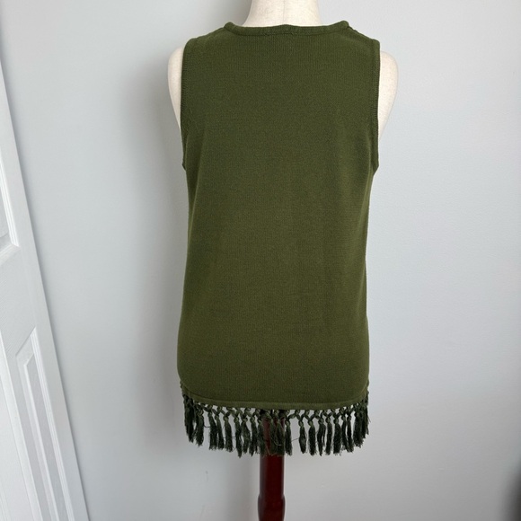 Jason Wu Olive Green Sleeveless Fringe Knit Top - Picture 4 of 6